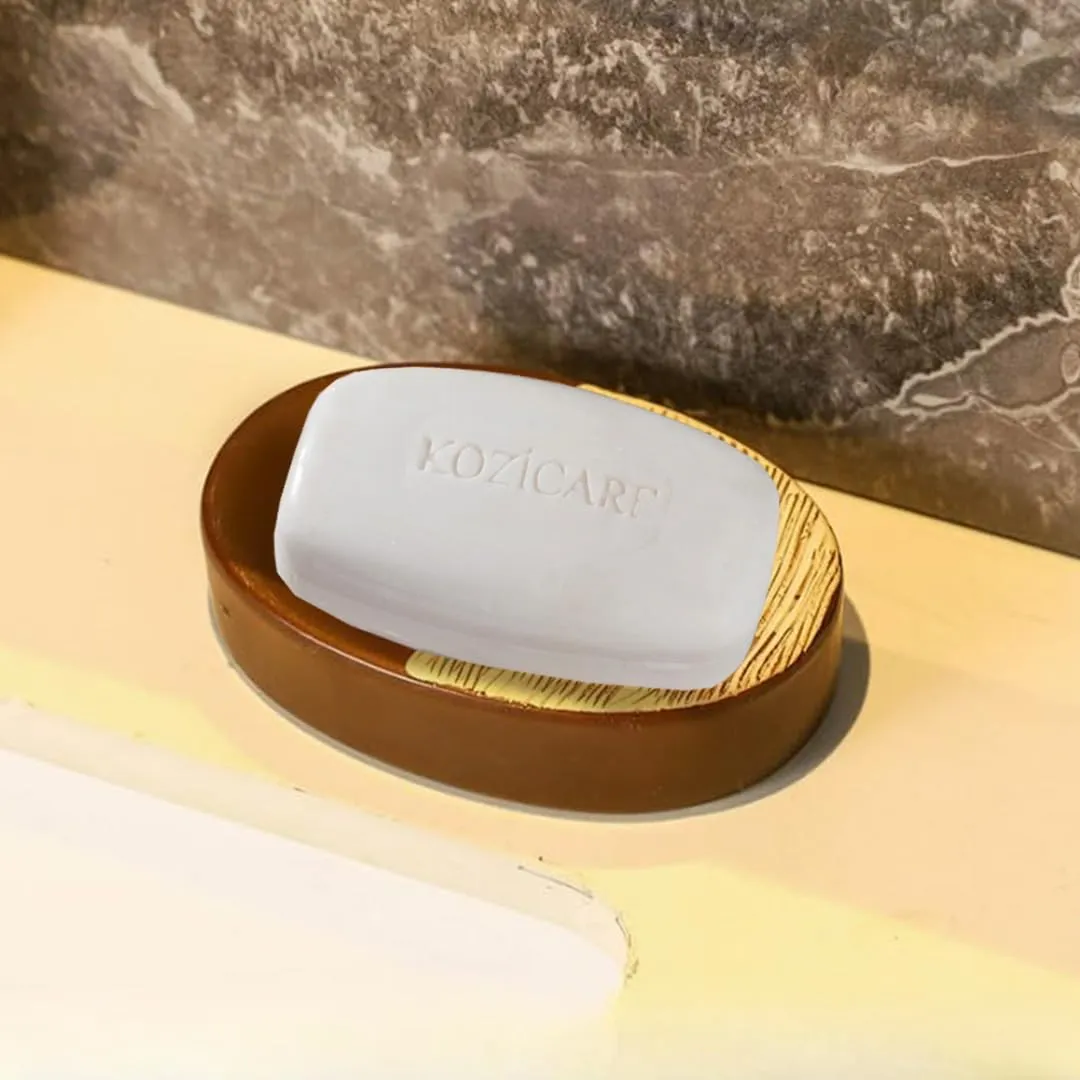 Combo: Kozicare Skin Lightening Soap Set with Acrylic Holder | Infused with Kojic Acid, Vitamins & Glutathione | 80.75g each