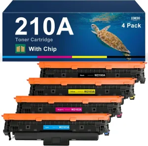 Compatible HP 210A Toner Cartridge 4-Pack with Chip,Black Cyan Magenta Yellow