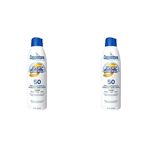 Coppertone SPORT Sunscreen Spray SPF 50, Zinc Oxide Mineral Sunscreen, Water Resistant Spray Sunscreen SPF 50, 5 Oz Spray