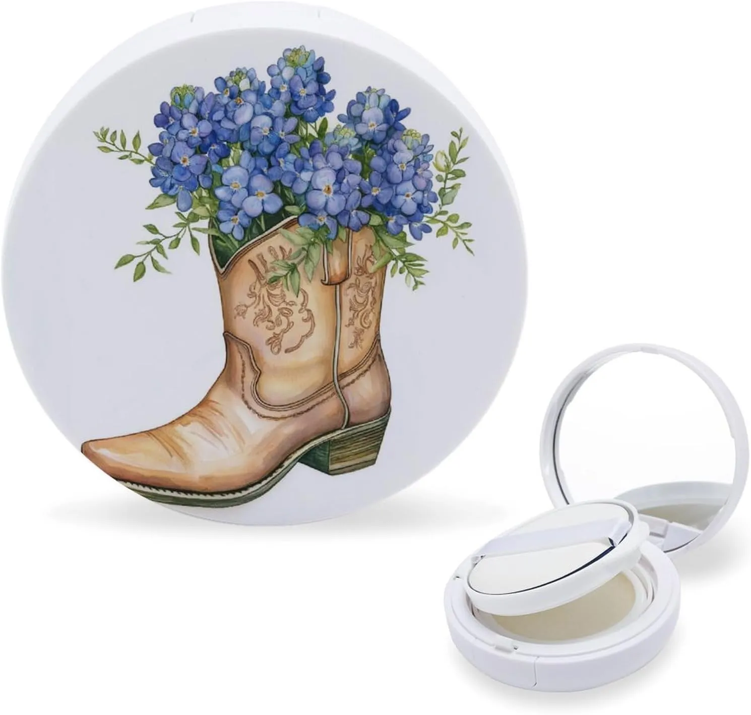 Cowboy Boot Air Cushion Puff Box Portable Cosmetic Makeup Case Container,Loose Powder Foundation Container