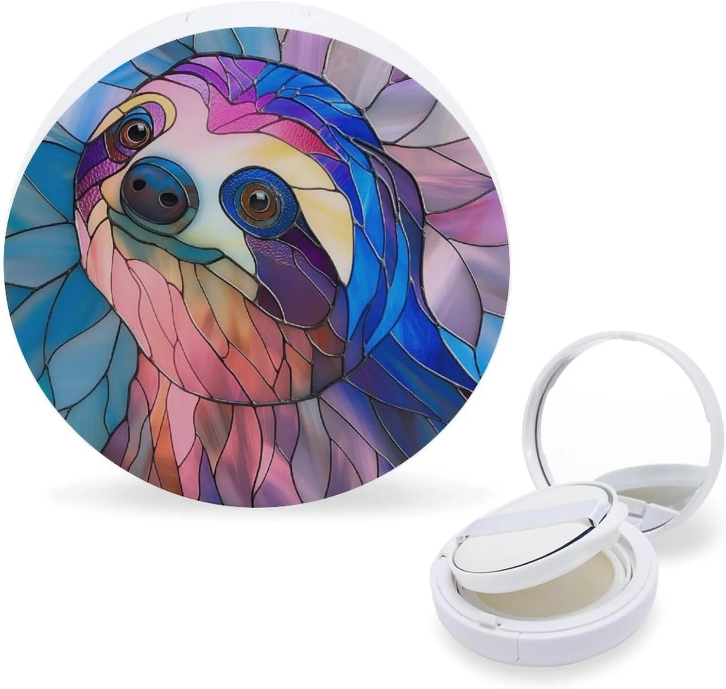 Cute Stained Glass Sloth Air Cushion Puff Box Portable Cosmetic Makeup Case Container,Loose Powder Foundation Container
