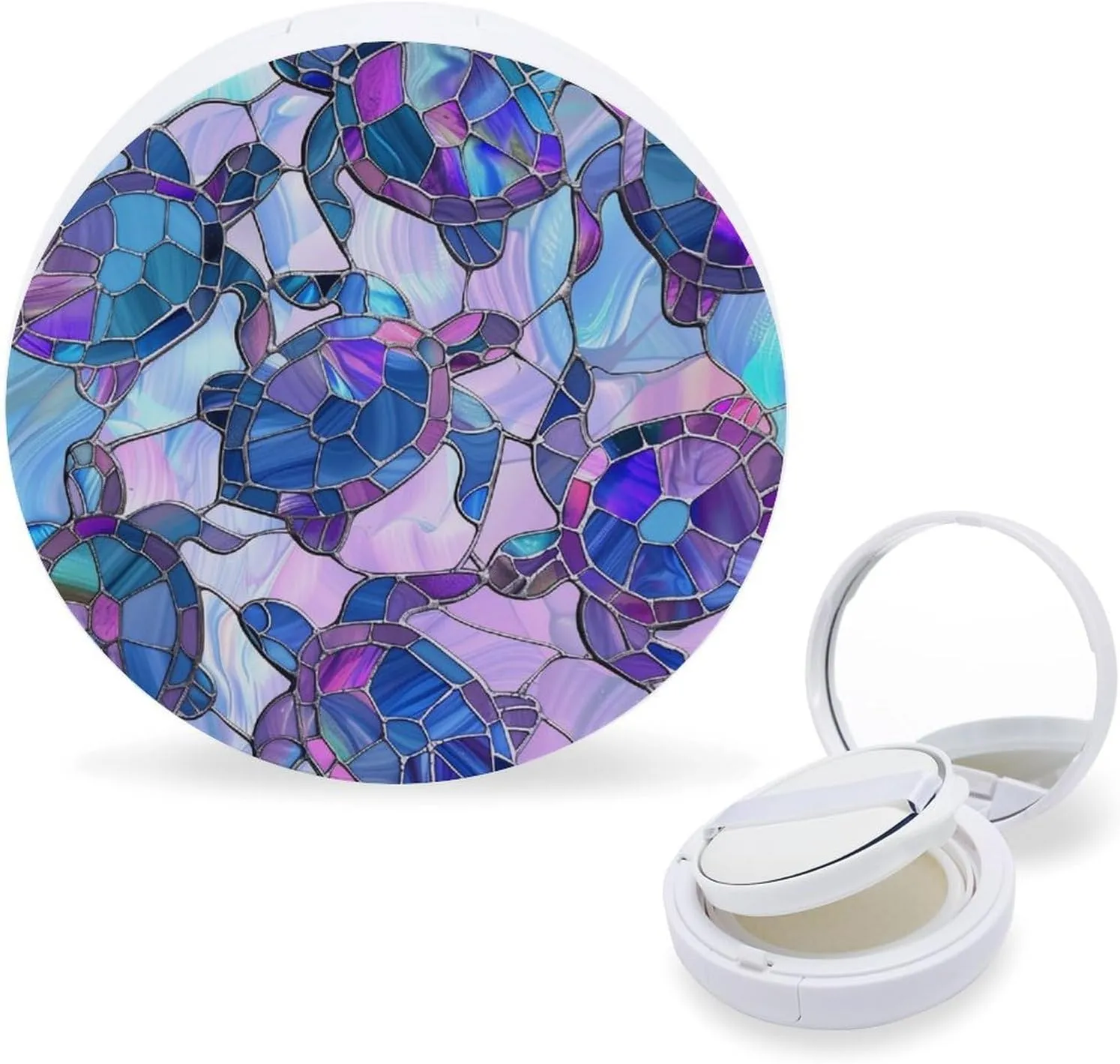 Cute Stained Glass Turtles Air Cushion Puff Box Portable Cosmetic Makeup Case Container,Loose Powder Foundation Container