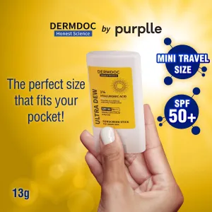 DERMDOC By Purplle 1% Hyaluronic Acid Mini Sunscreen Stick (13 gm) | SPF 50 | PA     | Dewy Finish | Easy Application | Travel Friendly