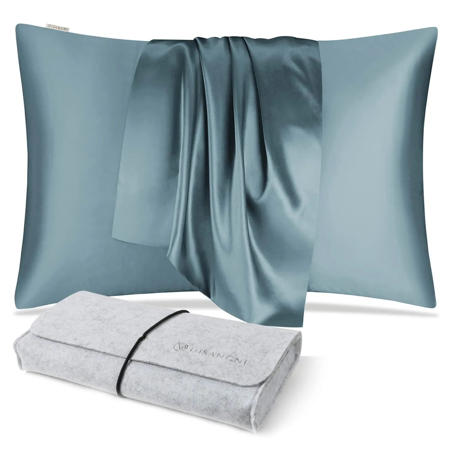 DISANGNI 100% Natural Mulberry Pillowcase Eye mask Set for Hair and Skin with Hidden Zipper 22 Momme Both Sides Real Silk Pillow Case 1pc
