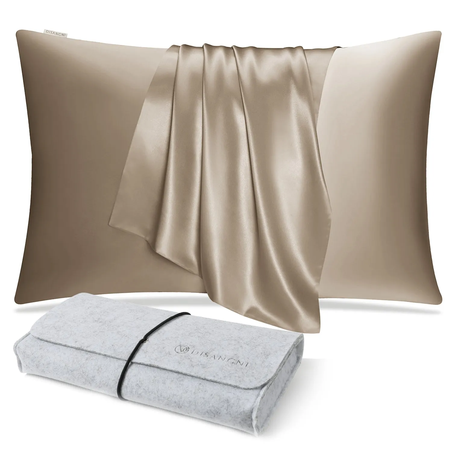DISANGNI 100% Natural Mulberry Pillowcase Eye mask Set for Hair and Skin with Hidden Zipper 22 Momme Both Sides Real Silk Pillow Case 1pc