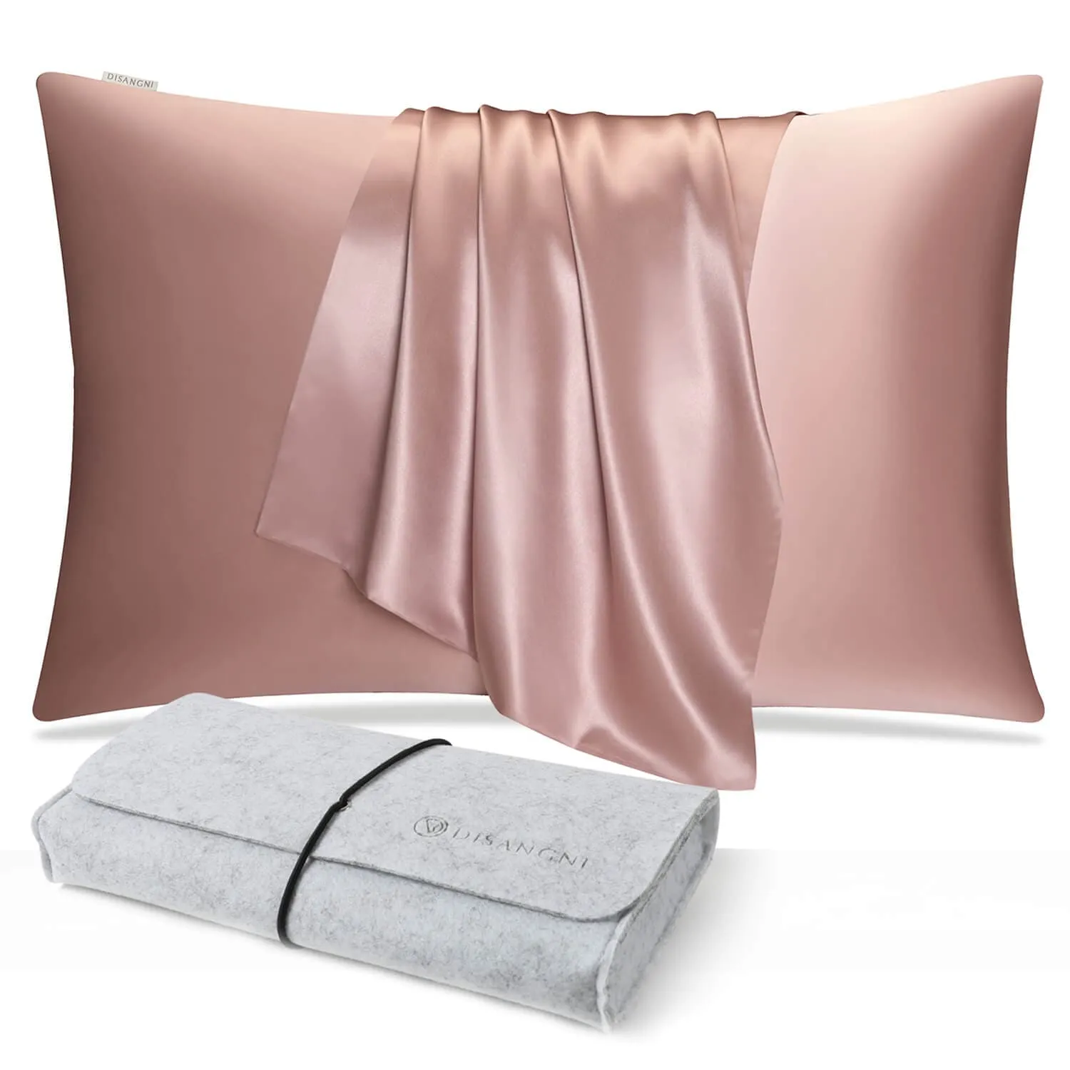 DISANGNI 100% Natural Mulberry Pillowcase Eye mask Set for Hair and Skin with Hidden Zipper 22 Momme Both Sides Real Silk Pillow Case 1pc
