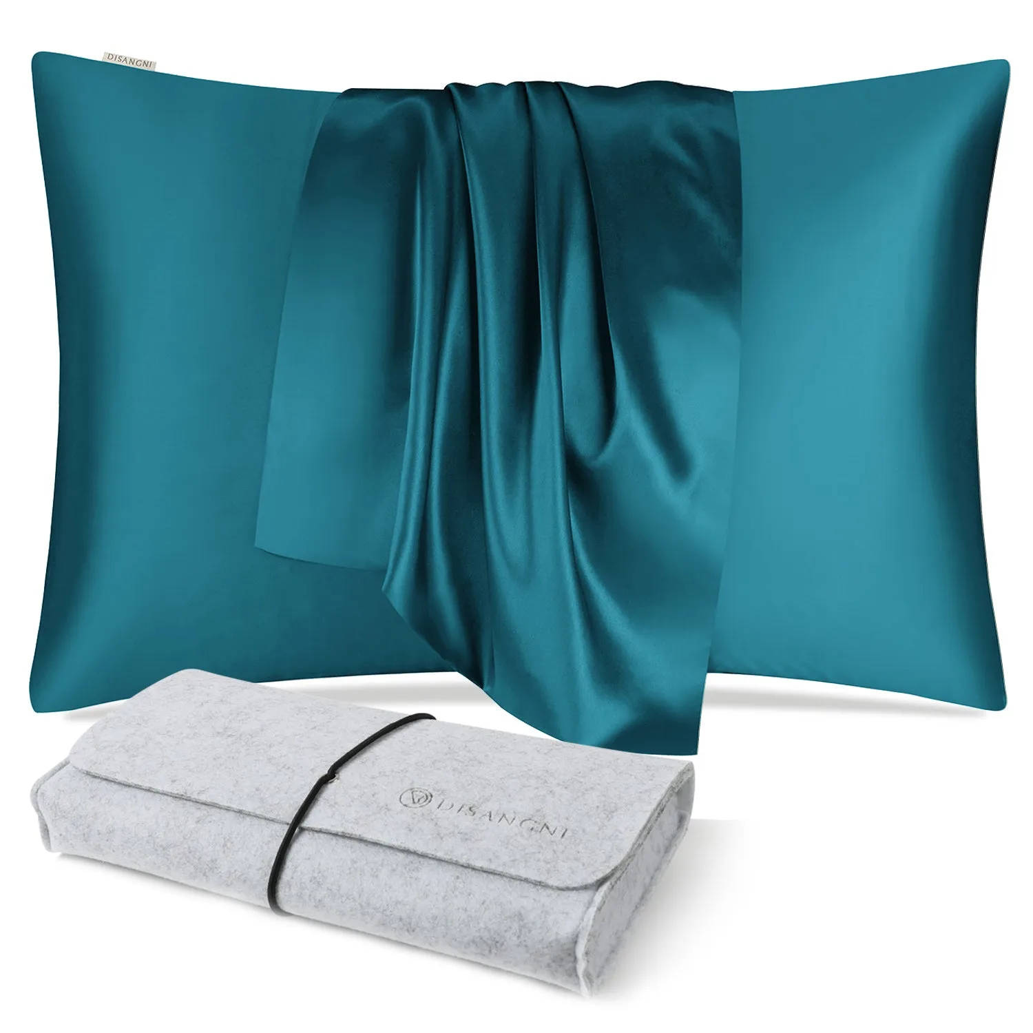 DISANGNI 100% Natural Mulberry Pillowcase Eye mask Set for Hair and Skin with Hidden Zipper 22 Momme Both Sides Real Silk Pillow Case 1pc