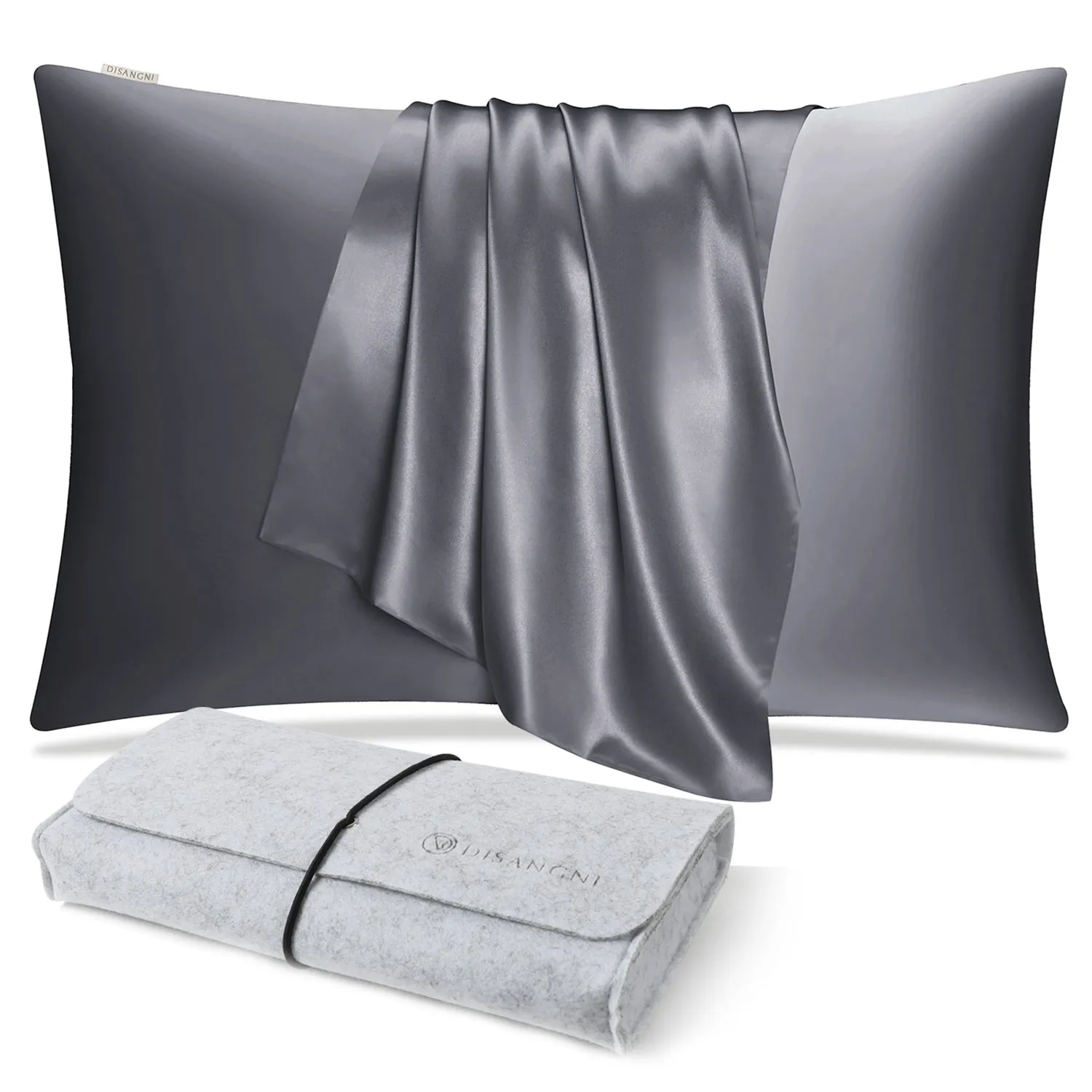 DISANGNI 100% Natural Mulberry Pillowcase Eye mask Set for Hair and Skin with Hidden Zipper 22 Momme Both Sides Real Silk Pillow Case 1pc