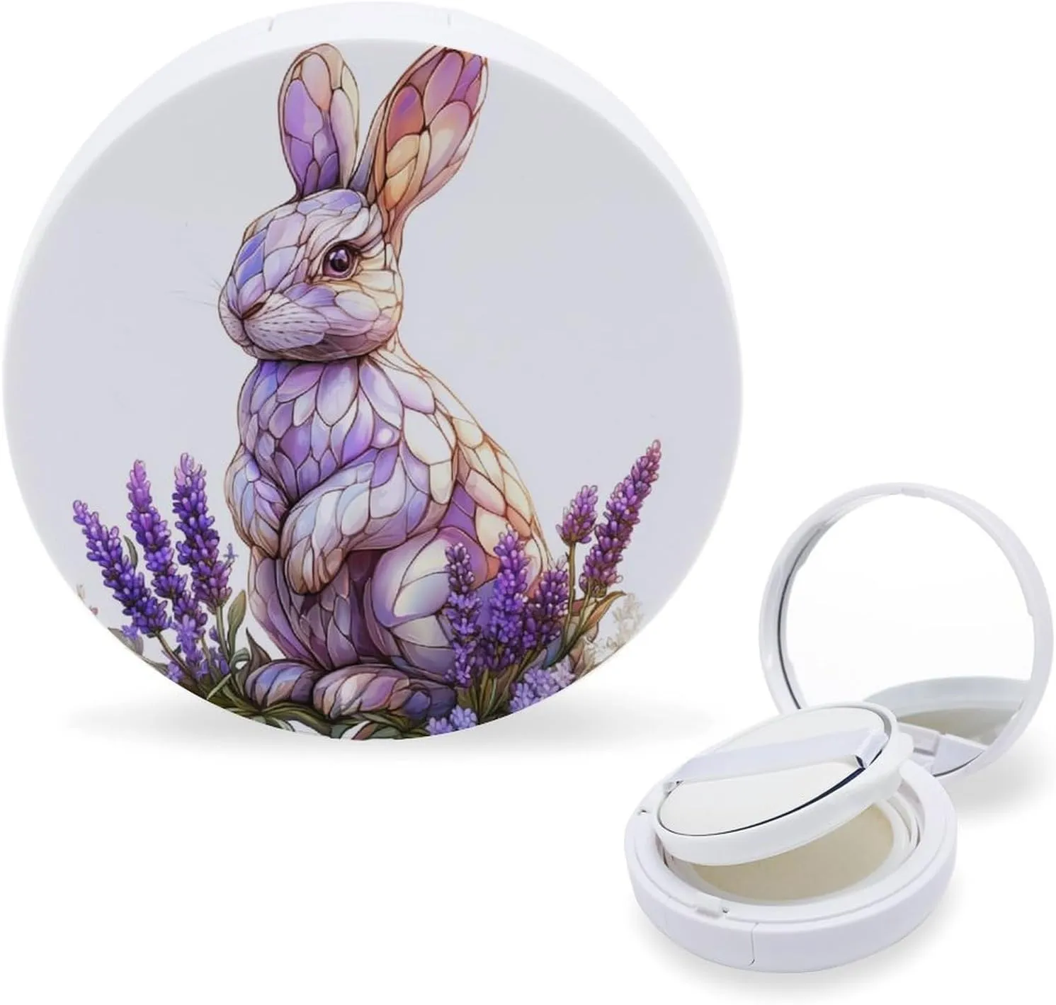 Easter Egg Air Cushion Puff Box Portable Cosmetic Makeup Case Container,3D Stained Glass Style Loose Powder Foundation Container Suitable for BB Cream