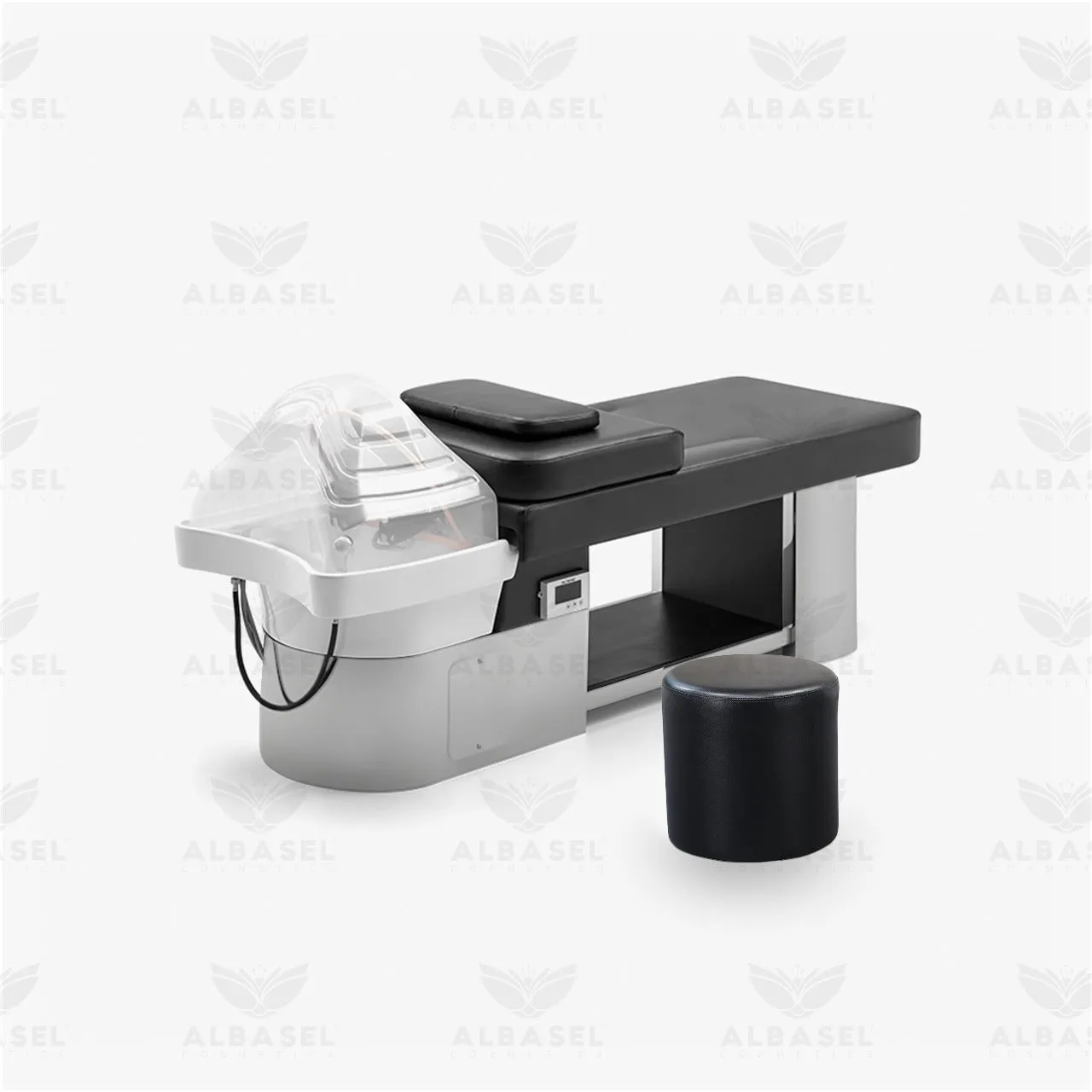 Electric Shampoo Hair Washing Chair Bed Japanese Massage Bed Black Silver with Stool