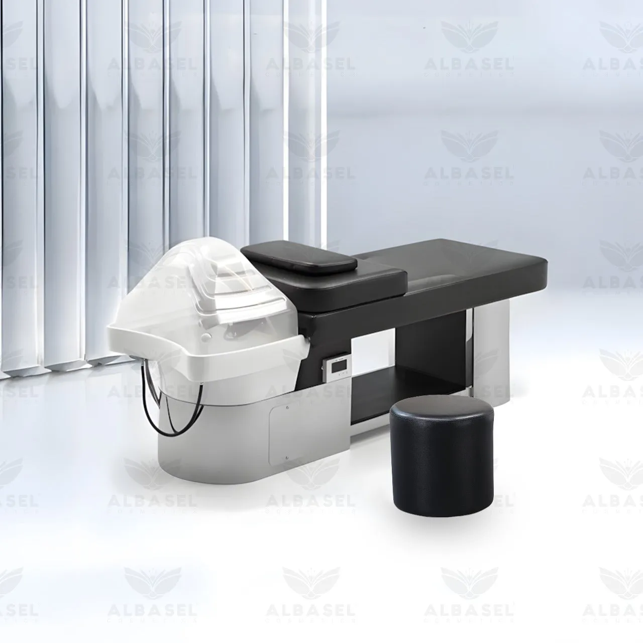 Electric Shampoo Hair Washing Chair Bed Japanese Massage Bed Black Silver with Stool