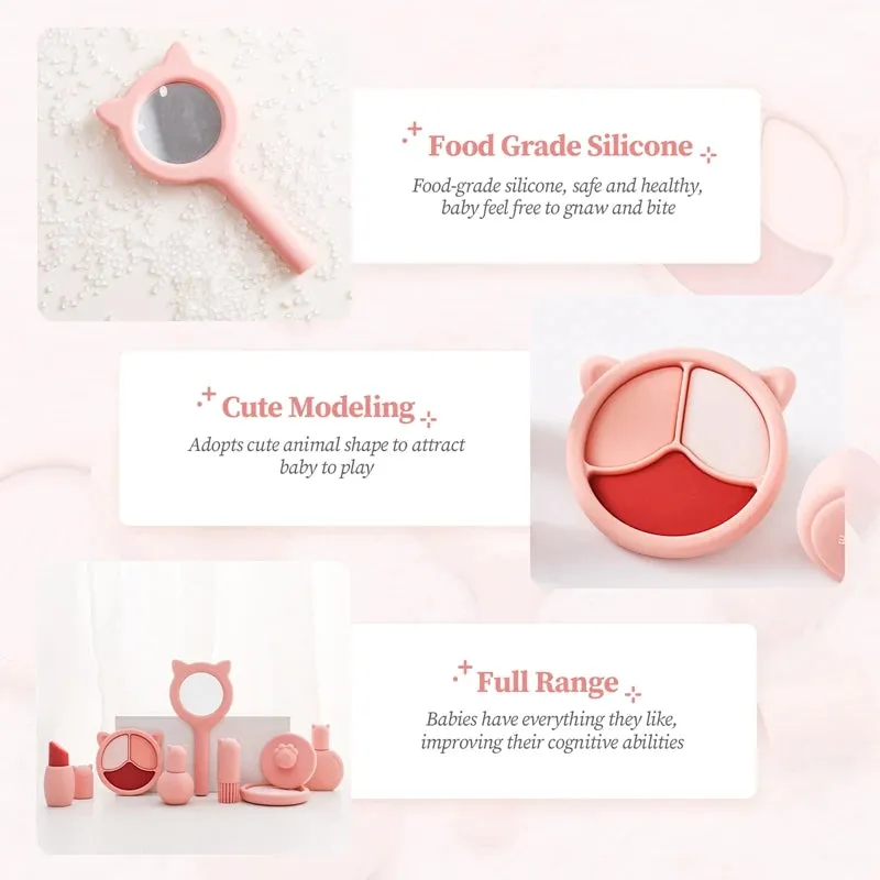 ELMAS Kids Pretend Makeup Set - Safe Silicone Lipstick & More