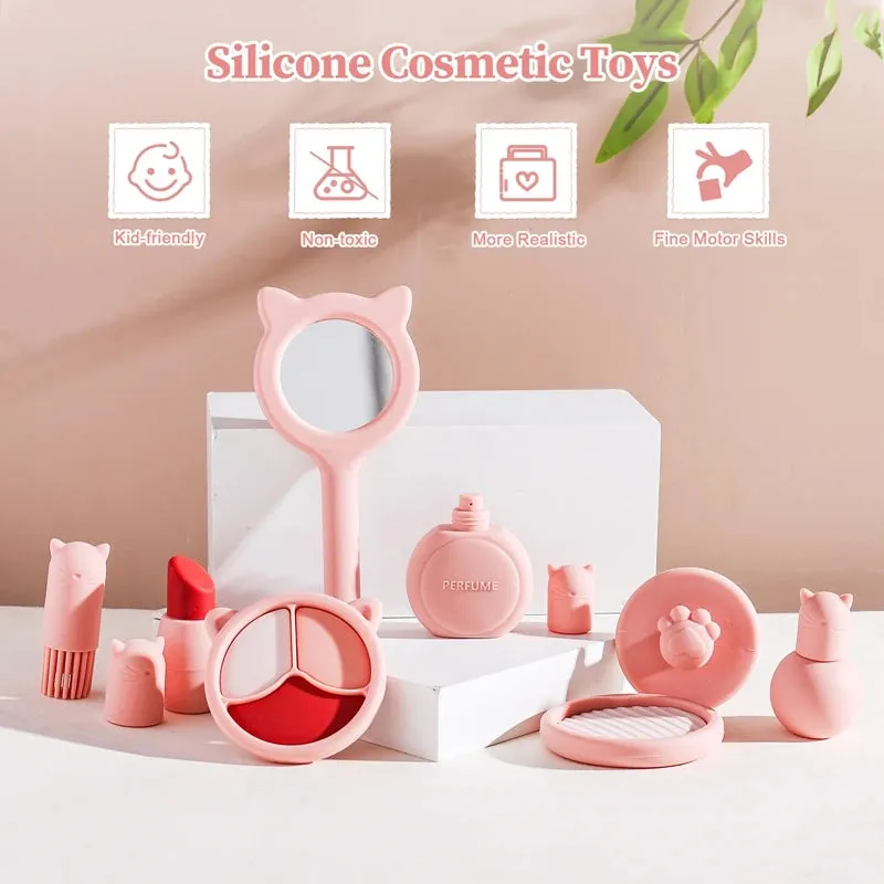 ELMAS Kids Pretend Makeup Set - Safe Silicone Lipstick & More