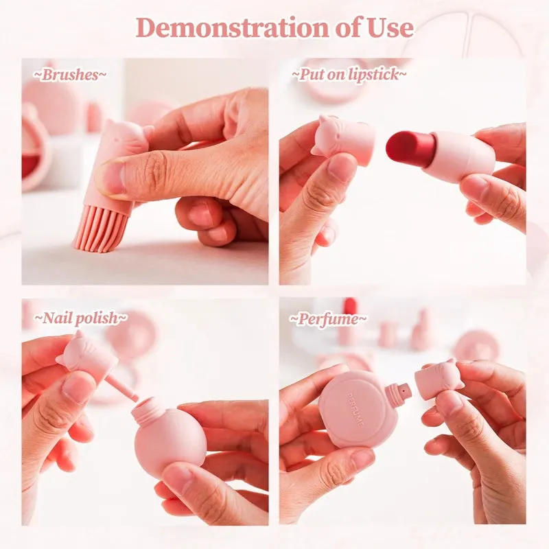 ELMAS Kids Pretend Makeup Set - Safe Silicone Lipstick & More