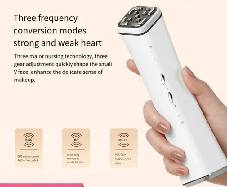 EMS   RF Facial Care Beauty Device - Face Lifting Wrinkle Reduction, 3 Modes, USB Rechargeable