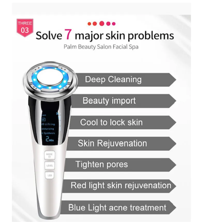 EMS  Warm and Cool LED Light Therapy Sonic Vibration Wrinkle Removal Skin Tightening Device