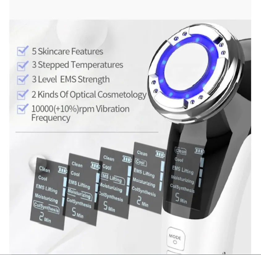EMS  Warm and Cool LED Light Therapy Sonic Vibration Wrinkle Removal Skin Tightening Device