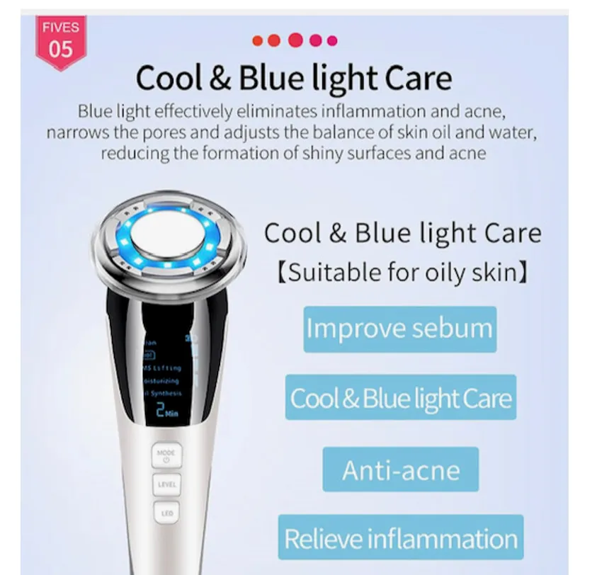 EMS  Warm and Cool LED Light Therapy Sonic Vibration Wrinkle Removal Skin Tightening Device