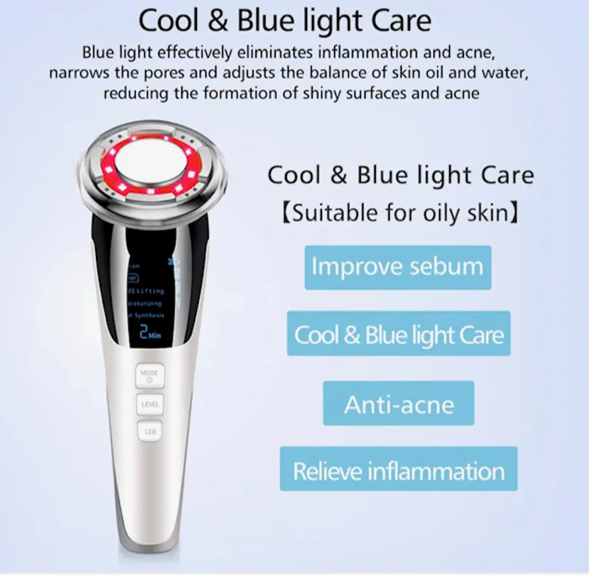 EMS  Warm and Cool LED Light Therapy Sonic Vibration Wrinkle Removal Skin Tightening Device