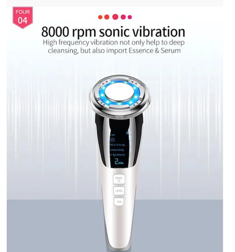EMS  Warm and Cool LED Light Therapy Sonic Vibration Wrinkle Removal Skin Tightening Device