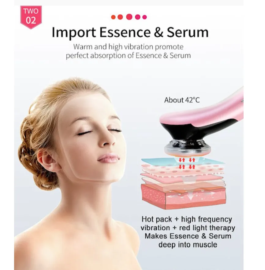 EMS  Warm and Cool LED Light Therapy Sonic Vibration Wrinkle Removal Skin Tightening Device