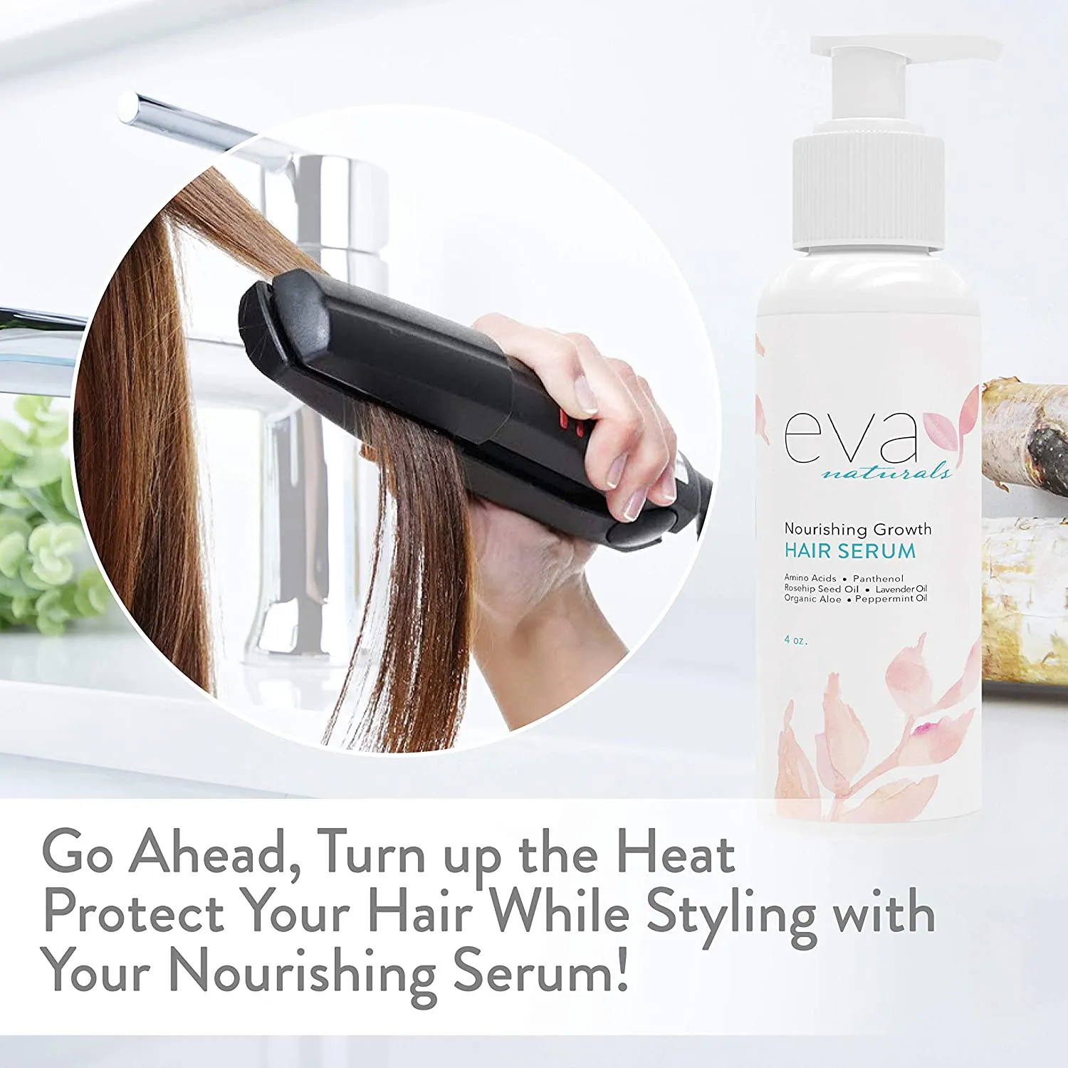Eva Naturals Biotin Hair Growth Serum - All Natural, Healthy & Nourishing Hair Treatment Repair Serum for Hair Loss Support and Frizz Control - Advanced Hair Thickening Formula for Men & Women - 4 Oz