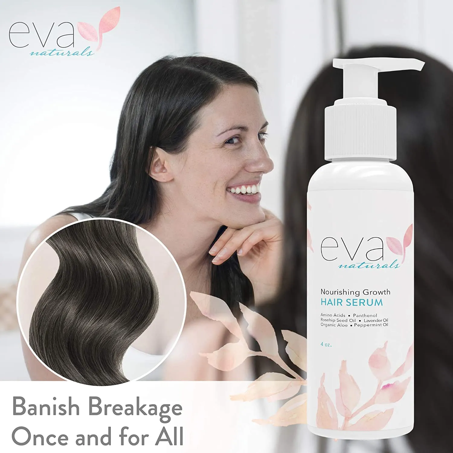 Eva Naturals Biotin Hair Growth Serum - All Natural, Healthy & Nourishing Hair Treatment Repair Serum for Hair Loss Support and Frizz Control - Advanced Hair Thickening Formula for Men & Women - 4 Oz