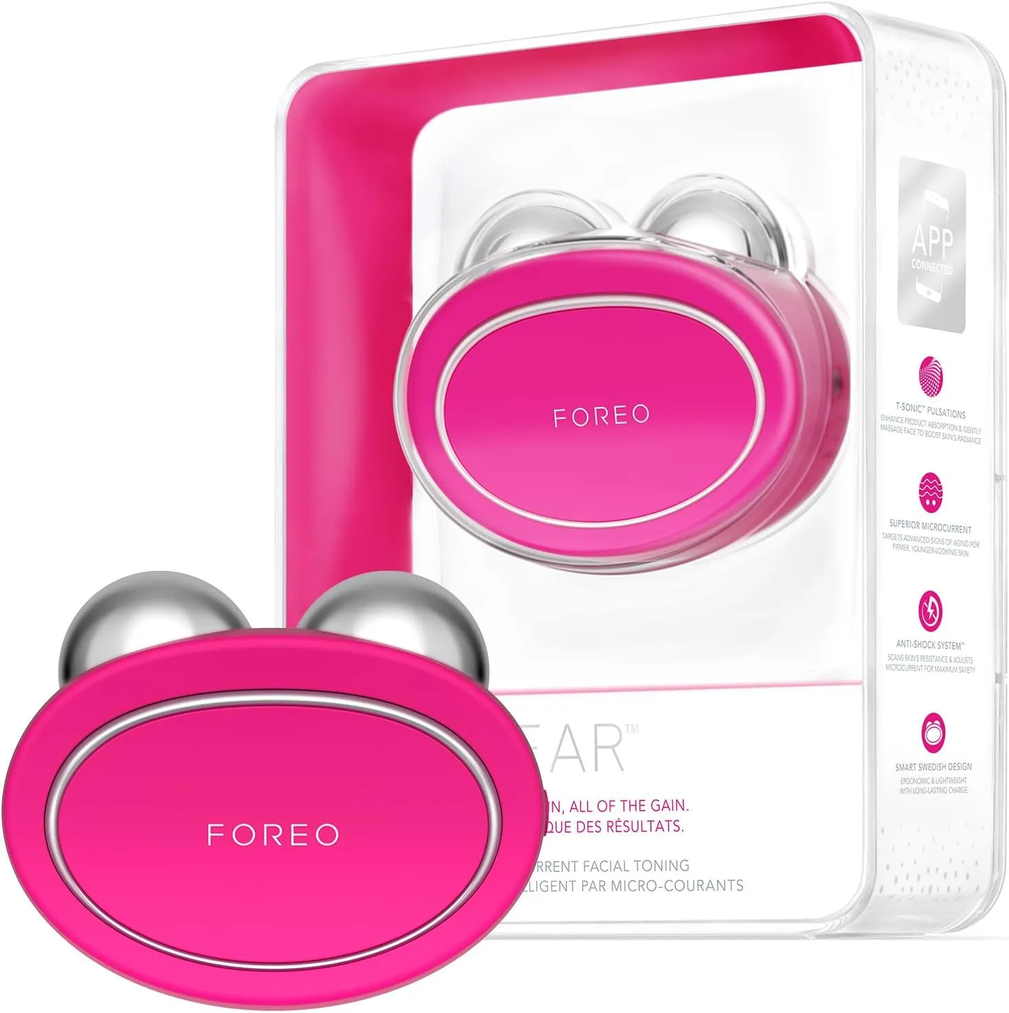 Foreo Bear Smart Microcurrent Face Lift Device | Face Sculptor & Jaw Excerciser | Immediately Visible Non-Invasive Face Lift | Antiaging | Safe & Painless | Fuchsia