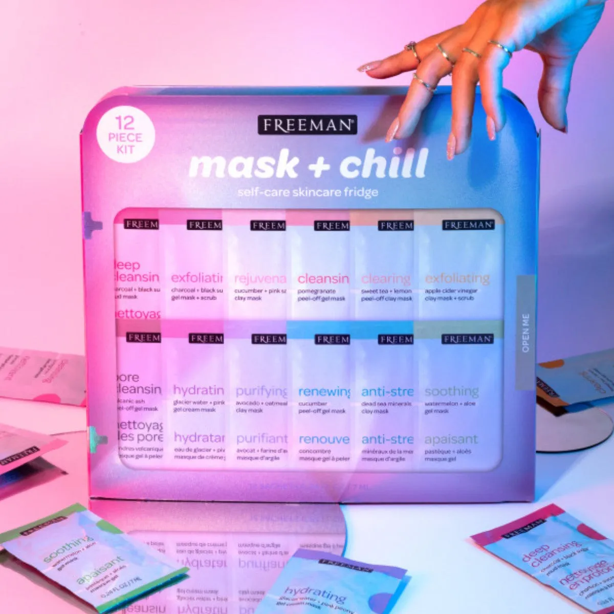 FREEMAN 12PCS Mask   Chill Self-Care Skincare Fridge مجموعة ماسكات للعناية بالبشرة من فريمان