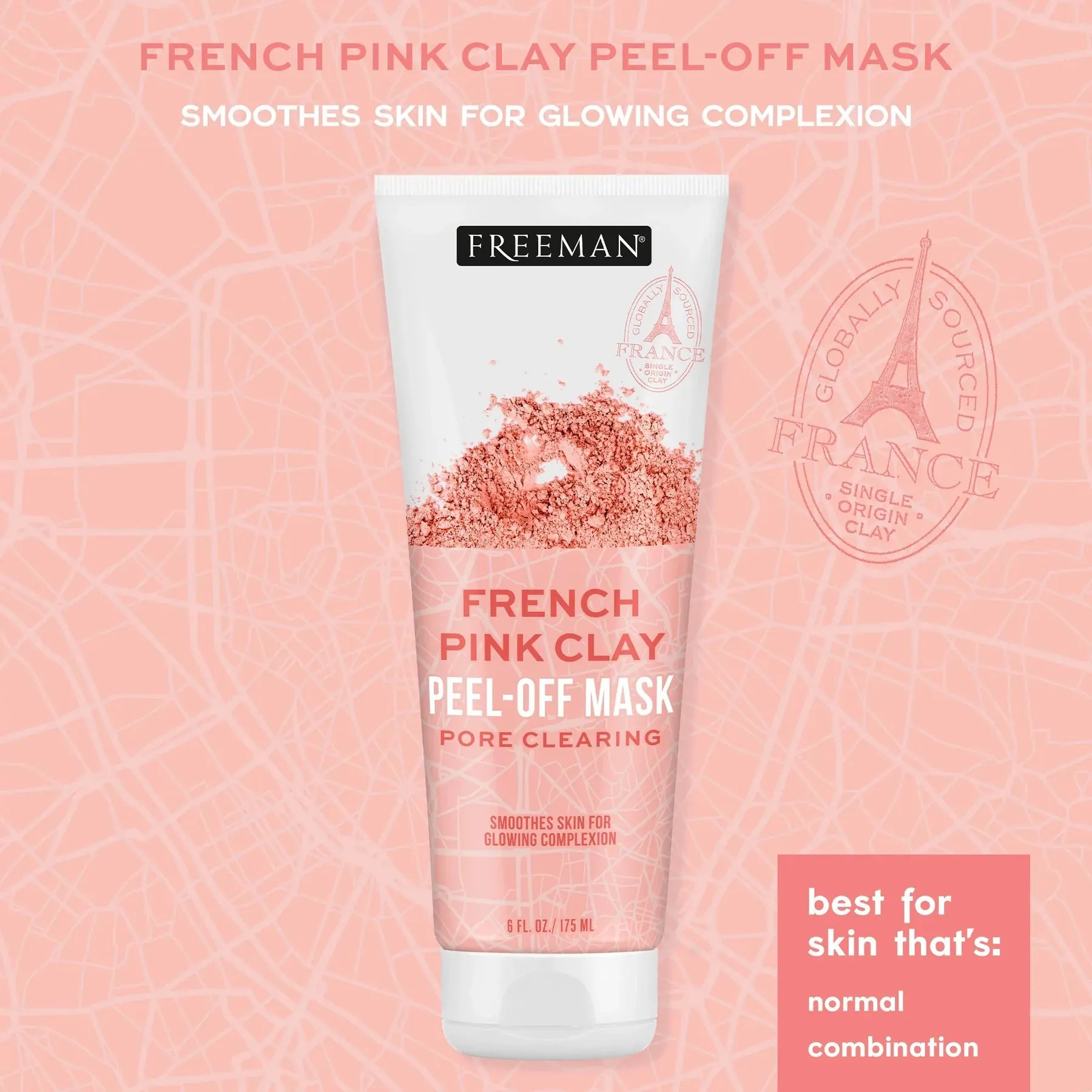 FREEMAN French Pink Clay Peel Off Mask Pore Clearing ماسك مقشر للبشرة بالطين الوردي