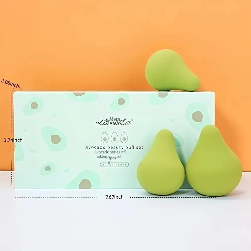 Fruit Puff Set 3 Pieces | Avocado Puff Gift Set | Suitable For Foundation And Makeup Puff | Cream | Powder | Concealer