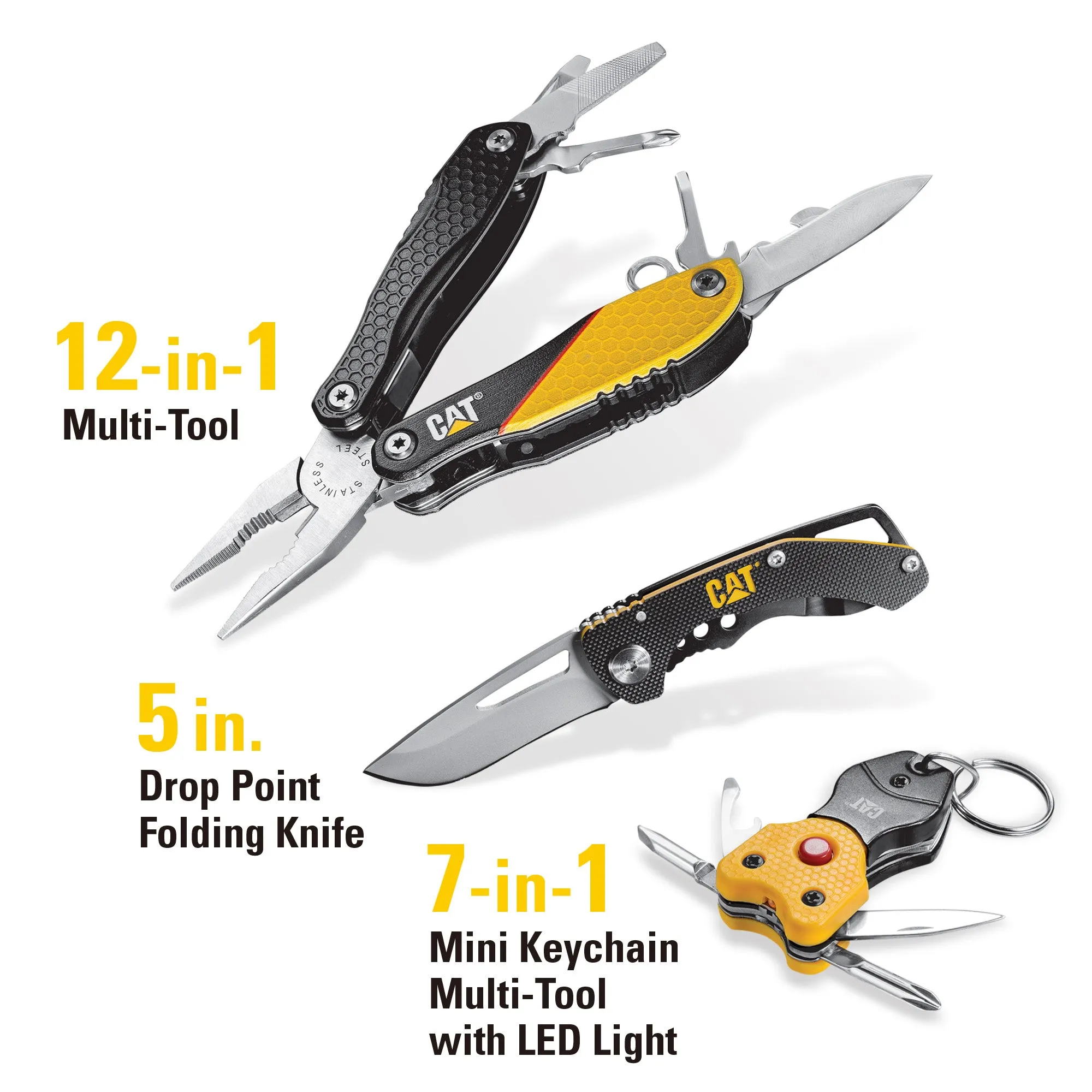 Gift Box - 3 Piece 12-in-1 Multi Tool, Folding Knife and Key Chain Multi ToolSet