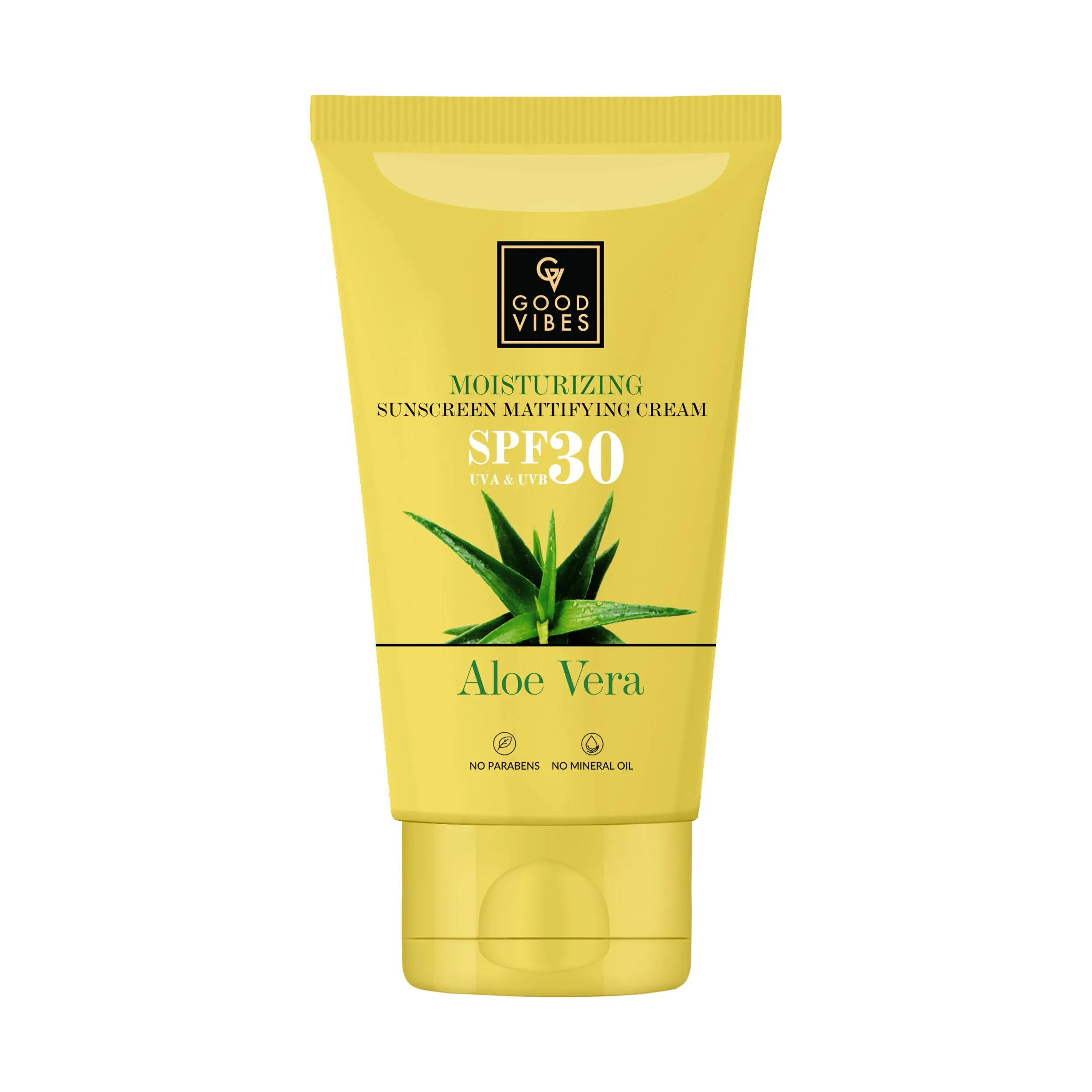 Good Vibes Aloe Vera Moisturizing Sunscreen Mattifying Cream SPF 30 | Anti-oxidant, Calming | Vegan, No Parabens, No Mineral Oil, No Silicones, No Animal Testing (50 g)