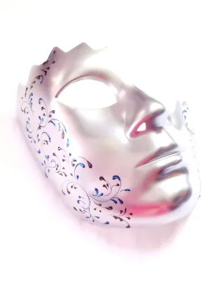 Half Face Men’s Silver Mask with Blue Filigree