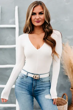 Hidden Attraction Long Sleeve V-Neck Bodysuit (Whip Cream)
