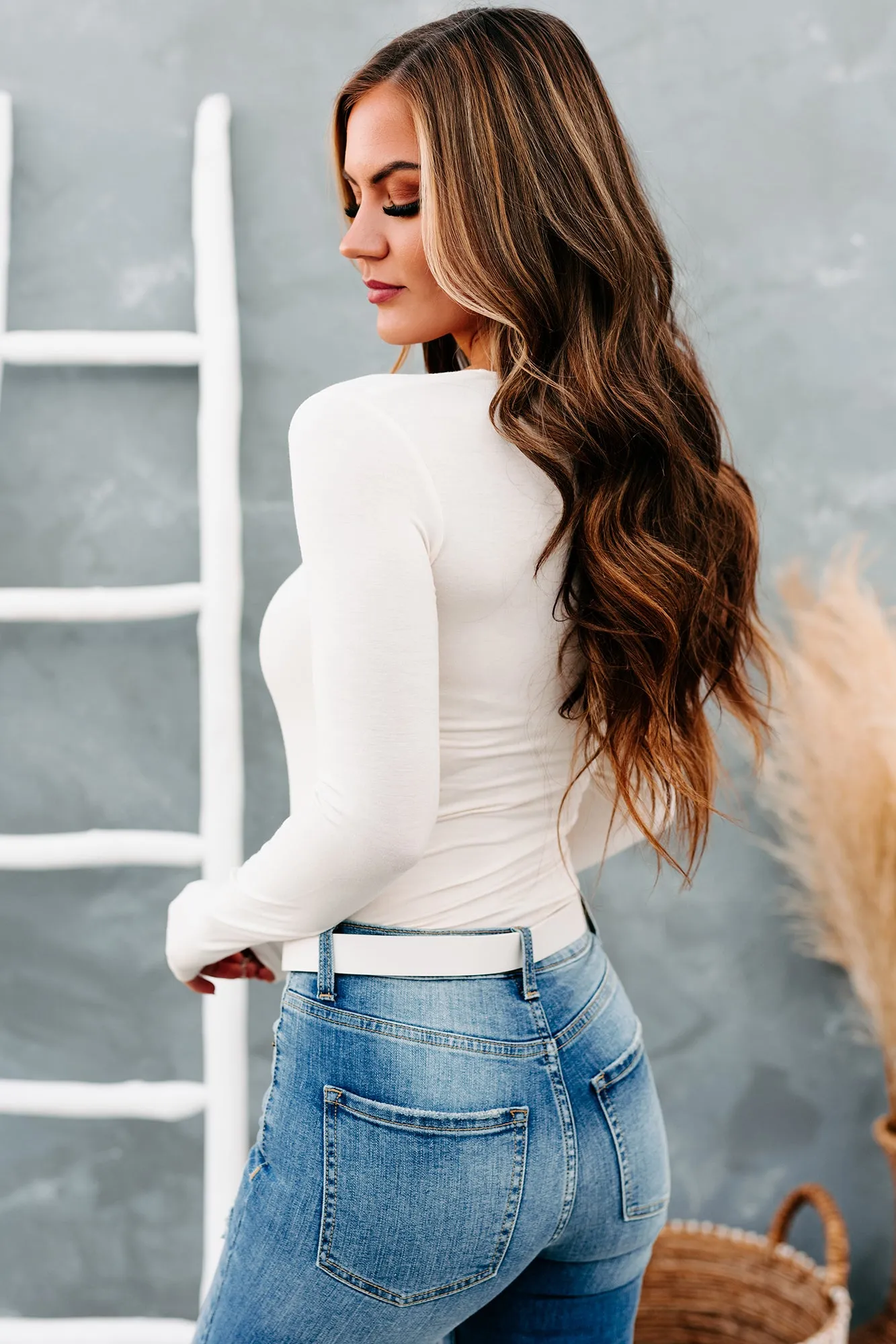 Hidden Attraction Long Sleeve V-Neck Bodysuit (Whip Cream)