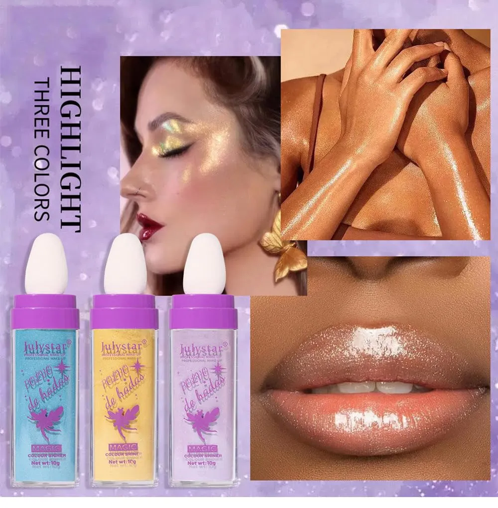 Highlighter Makeup Stick - Patting Powder, Body Glitter Fairy Dust Glitter Fairy Makeup Powder Stick Patting Powder Glitter Contour Blush Powder Face Brightens for Face Body Hair Makeup Kit - 3 PCS(b)