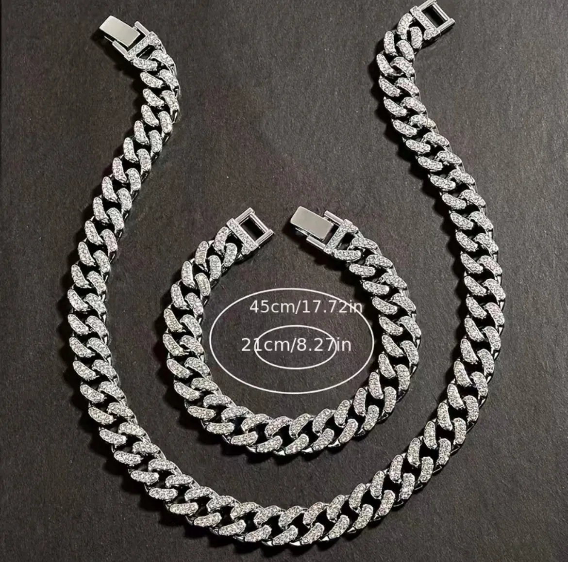 Hip-Hop Cuban Necklace and Bracelet Set for Men