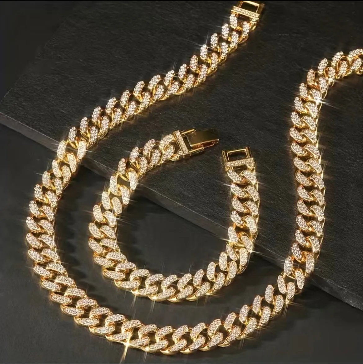 Hip-Hop Cuban Necklace and Bracelet Set for Men