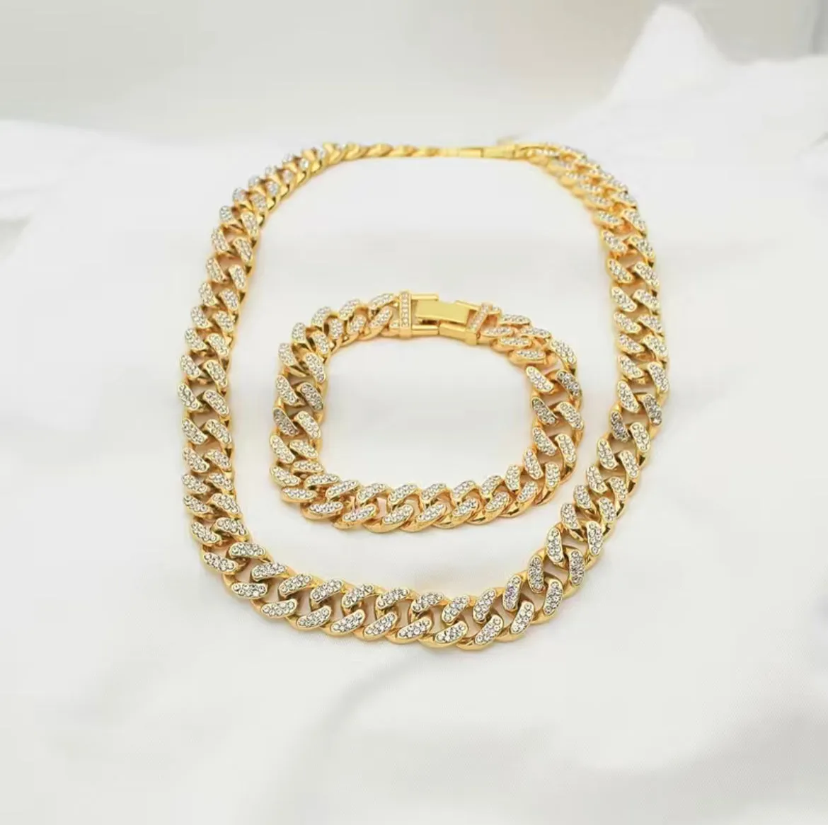 Hip-Hop Cuban Necklace and Bracelet Set for Men
