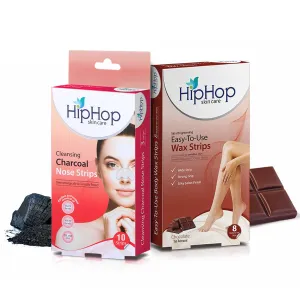 HipHop Blackhead Remover Nose Strips for Women (Activated Charcoal, 10 Strips)   Body Wax Strips (Choco Extract, 8 Strips)