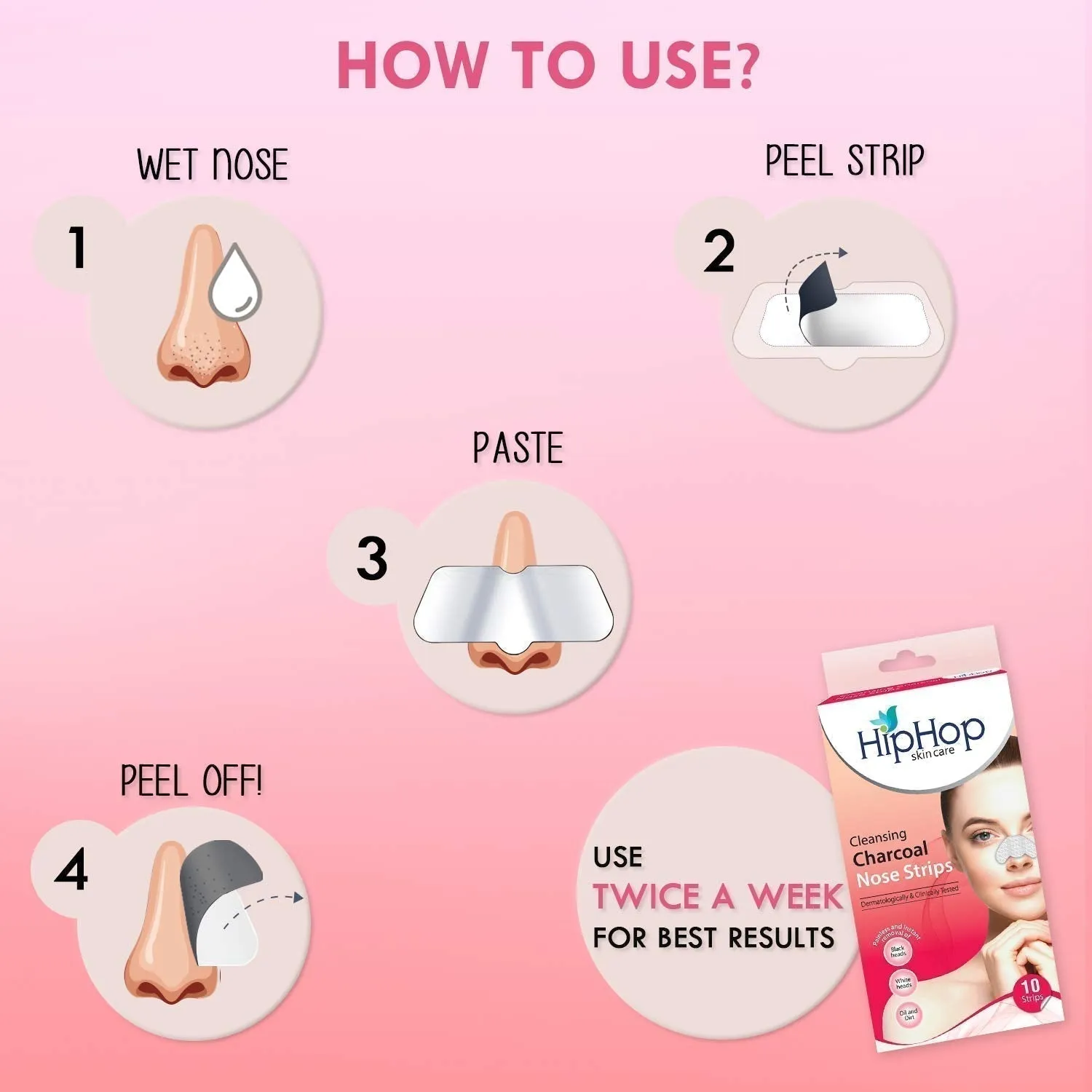 HipHop Blackhead Remover Nose Strips for Women (Activated Charcoal, 10 Strips)   Body Wax Strips (Choco Extract, 8 Strips)