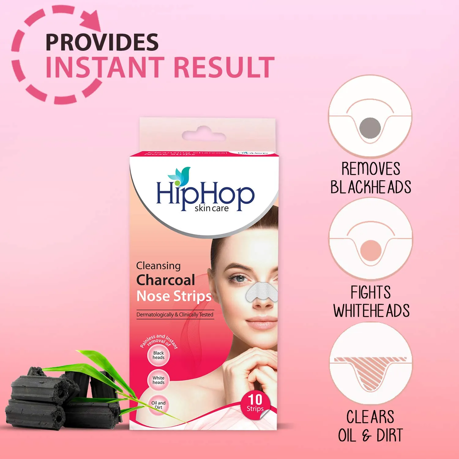 HipHop Blackhead Remover Nose Strips for Women (Activated Charcoal, 10 Strips)   Body Wax Strips (Choco Extract, 8 Strips)