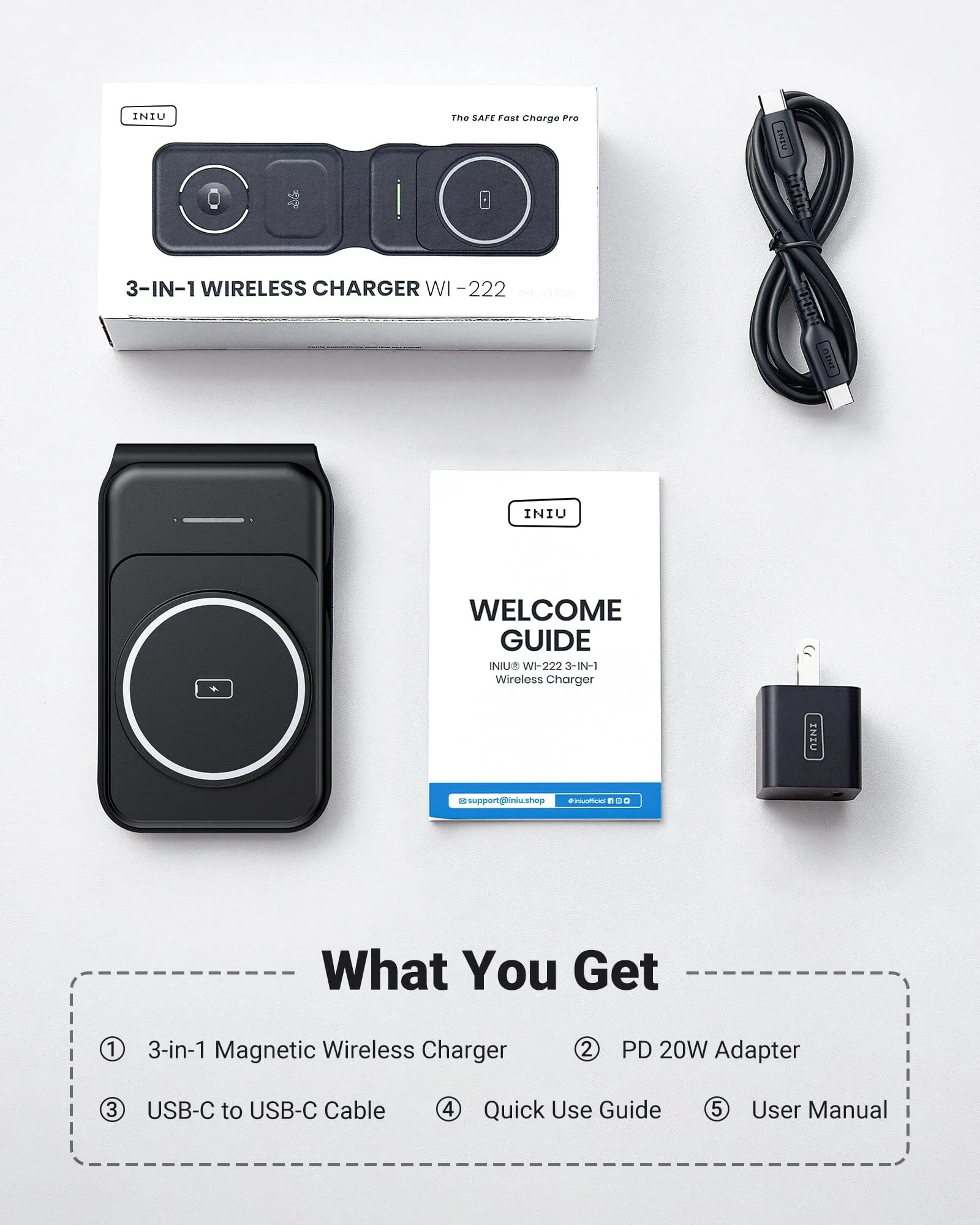 INIU SnapGo WI222 3 in 1 Wireless Charging Pad & Stand, 15W Magnetic Multifunction
