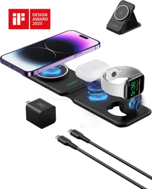 INIU SnapGo WI222 3 in 1 Wireless Charging Pad & Stand, 15W Magnetic Multifunction