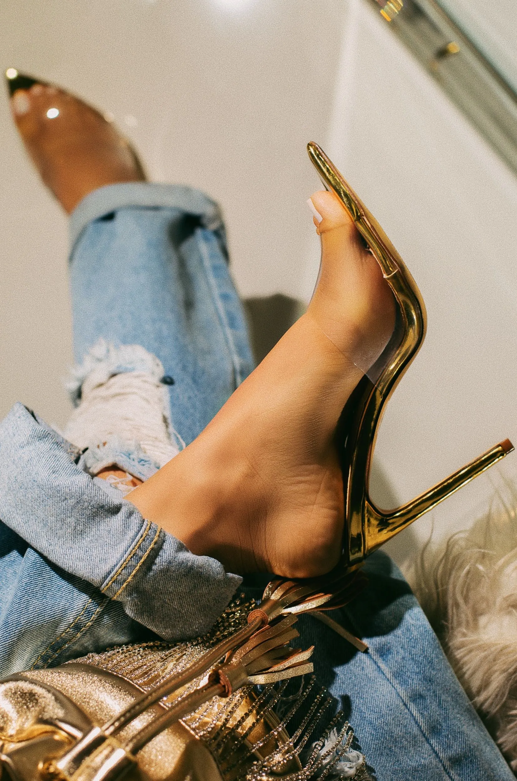 Ionic Clear Strap High Heel Mules - Gold