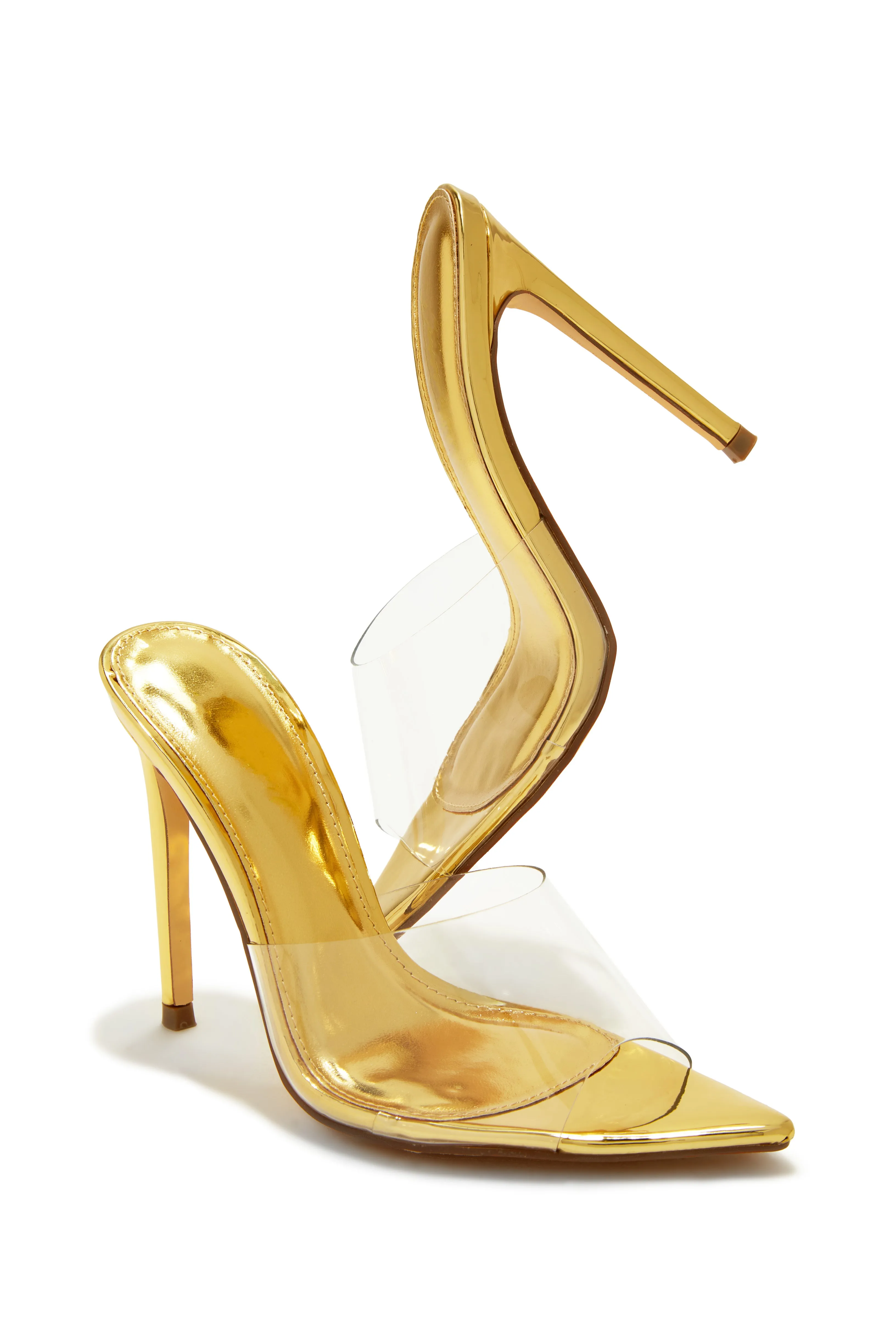 Ionic Clear Strap High Heel Mules - Gold