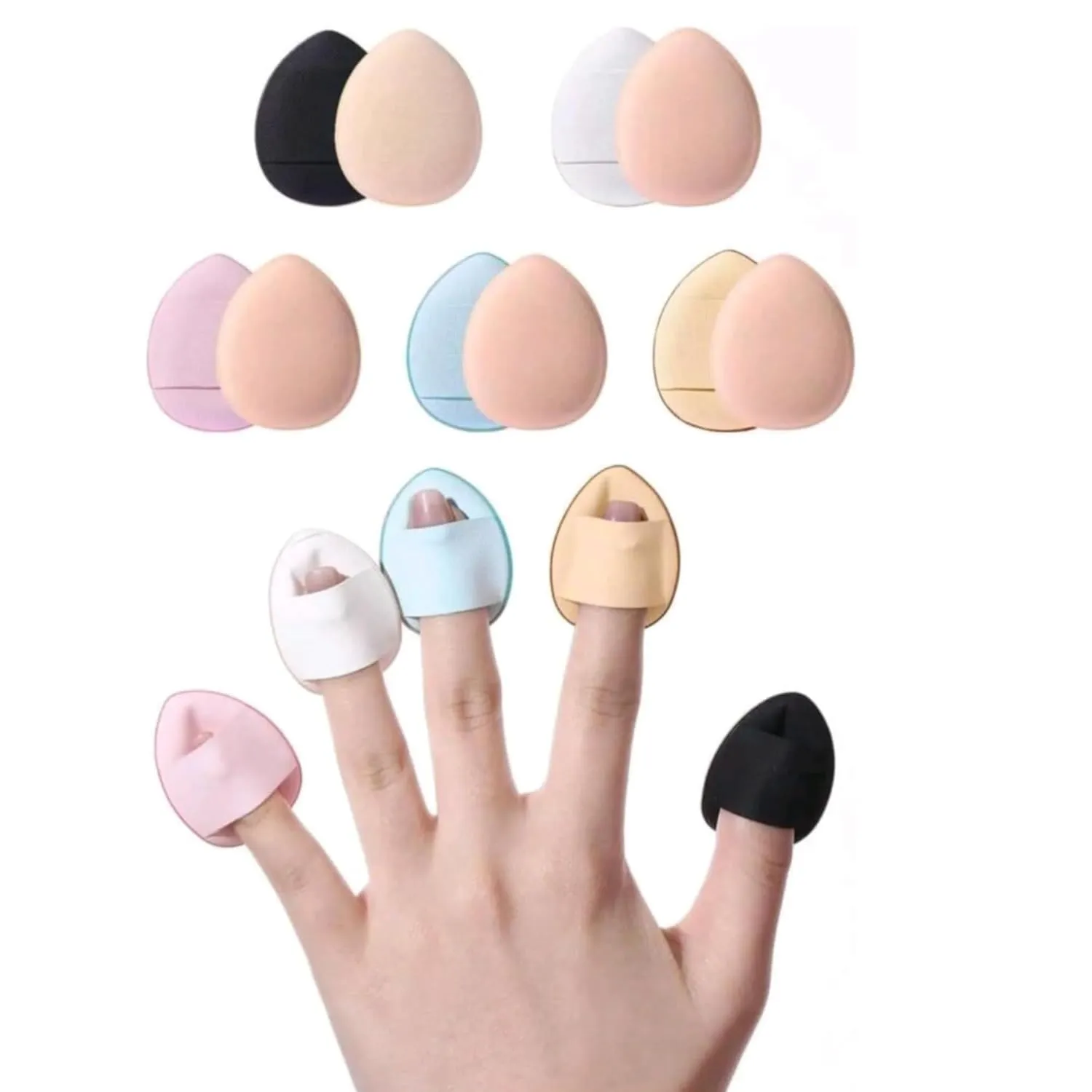 J. Fabrizio 10 Pcs Mini Finger Puff, Finger Makeup finger beauty blender Sponges, Mini Soft Cosmetic Finger Puff, Perfect for Foundation, BB Cushion, Cream, Concealer (Multicolour, 10 - Pcs)