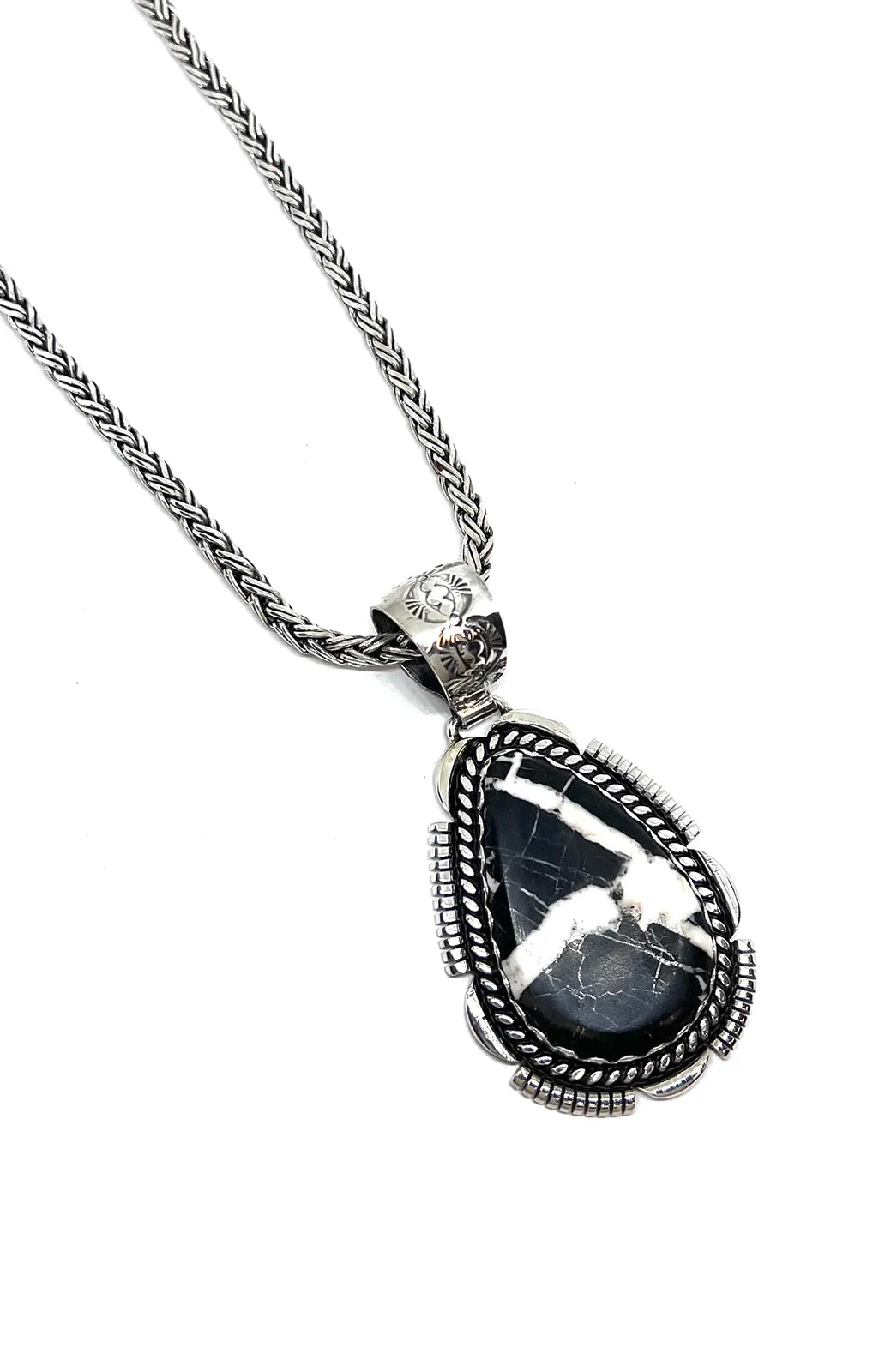 Joe Paul Navajo White Buffalo Teardrop Pendant