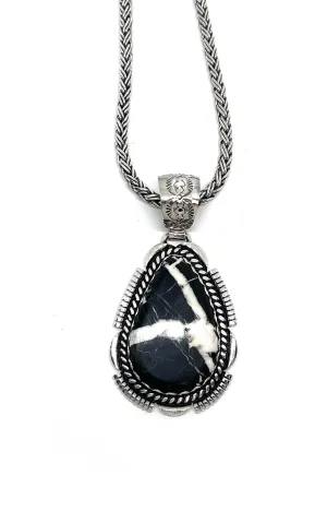Joe Paul Navajo White Buffalo Teardrop Pendant